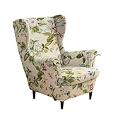 Highdi Wingback Chair Covers 2-Piece Stretch Wing Chair Cover for Armchair, Spring Floral Soft Spandex Sofa Slipcover Washable Living Room Bedroom Hotel Furniture Protector