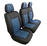 Designed to fit PEUGEOT BOXER,CITROEN JUMPER/RELAY,FIAT DUCATO 2006-2018 RHD BLACK-BLU ECO LEATHER Seat Covers 2+1 (1 single 1 double)