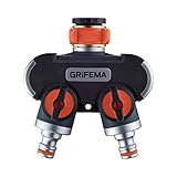 GRIFEMA GE1401-2 Garden Hose Splitter 2 Way, Double Hose Connector, Y Valve Water Tap Splitter, 3/4"and 1/2" Tap Distributor for Outdoor Tap and Garden Hoses, Orange / Black