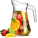 City Glass Water Jug 1.45L – Clear Glass Pitcher with Handle & Pour Spout, Perfect for Pimms, Sangria, Cocktails, Juice, Water & Table Entertaining