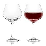 Bar Amigos Pack of 2 TURBULENCE Deluxe Bohemian Crystal Wine Glasses Decanting Special Unique Wave Shaped Design For Better Aeration 570ML / 20 ounce Burgundy