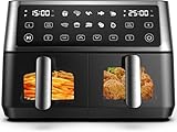 10L Dual Air Fryer, 2 Nonstick Drawers with Visible Window,10-In-1 Cooking Presets, Sync Cook & Finish, Smart Touch Screen, 1-24H Timer Function, Uses No Oil& Max Crisp, 50℃ to 200℃, Dishwasher Safe