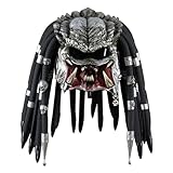 Infinity Gauntlet Predator Mask Jungle Hunter Alien Cyberpunk with Dreads Hair Full Head Latex Helmet Halloween Cosplay Costume Mask Props Accessories for Adults Kids