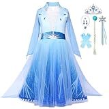 Snyemio Princess Elsa Costumes Frozen Dress up for Little Girls Halloween Party Cosplay Blue, 5-6 Years(Label 130)