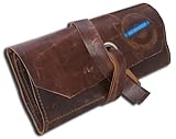 AEspares Vintage Brown Leather Tool Roll Up Pouch Wrench Roll Chisel Bag Vespa Engraved