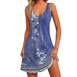 My Orders The Deal Summer Dress for Women UK Women's Summer Dresses 2025 Beach Casual Sleeveless Floral Print Boho Tank Dress V Neck Loose Dressy for Womens UK Plus Size Dressing Blue
