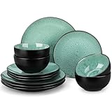 vancasso Bubble Plates and Bowls Sets - 12 Piece Dinnerware Sets Service for 4, Reactive Glaze Stoneware Tableware Set, Microwave, Dishwasher, Oven Safe (Green)