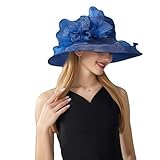 Michear Derby Hat for Women, Organza Fascinator with Wide Brim, Elegant Church and Wedding Tea Party Sun Hat(UK, Numeric, 7, 7 1/4, Royal Blue)