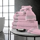 GC GAVENO CAVAILIA Greek Key 8 Piece Towel Bale Set, Super Absorbent Quicky Dry Egyptian Cotton Bathroom Towels Sets, 4 Face 2 Hand 2 Bath Towels