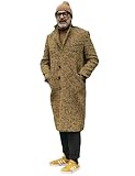 Lacoac Men's Herringbone Long Overcoat Single Breasted Button Tweed Winter Jacket for Daily Casual
