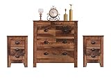 FurnitureHMD Bedroom Furniture 3 Piece Set Wooden Chest of drawers Set of 2 Bedside Table Rustic Brown (set A)
