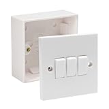 Electric Wall 10A Light Switch 1/2/3 Gang 2 Way Rocker Standard White Square - Compatible with Single 16/25/35/47mm Pattress Back Box Surface Mounted 1 Gang (3 Gang Switch, SET with 35mm Box)