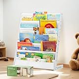 COSYLAND Wooden Kids' Bookshelf - Children's Bookcase Display Rack, 6 Layers - Fabric Toddler Bookshelf, Suitable for Kids' Room and Nursery (24.8 Inches, White)
