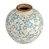Creative Co-Op DF2720 8" H Terracotta Floral Transferware Pattern & Crackle Finish Vase, Blue