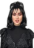 ALLAURA Lydia Beetle Bride Wig Short Black Wavy with Bangs Bun | Pre-styled Gothic Bride Curly Water Wave Halloween Costume Cosplay Party Women ó Compatible with Lydia Wig