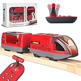 Electric Remote Trains Toy for Wooden Track, Remote Control & Motorized Train with 4 Sound and Light Effects for Kids 3 4 5+ Years Old Boys Girls, Compatible with Thomas,Brio,Chuggington-Red