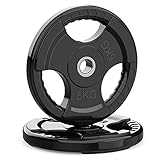 PhysKcal 5kg x2, 1-Inch Olympic Weight Plates with Rubber Finish, Black Barbell Plates Discs for Lifting and Strength Training, Solid Cast Iron Core Weights Set for Barbell