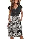 MOLERANI Summer Dresses for Women UK Ruffle Sleeve Sundresses V Neck Ladies Dress Casual Beach Dresses Elastic Waist Midi Dress with Pockets Khaki 2XL