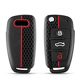 HooRLZ Audi TPU Key Fob Cover for A1 A3 S3 A4 S4 RS4 A6 S6 RS6 Q3 Q5 Q7 TT R8 Seat Exeo - 3 Button Protection, Silicone - Black/Red