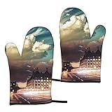 London Big Ben Oven Mitts Set of 2 Heat-Resistant Kitchen Gloves Women Men Cooking BBQ Grilling Microwave