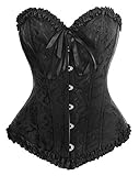 Bslingerie® Womens Floral Lace Satin Overbust Corset (UK 10-12 (M), Black Brocade)