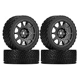 KEEDA 4PCS 66mm RC Tyres and Plastic Wheels Rims for Tamiya TT01 TT02 HSP HPI Kyosho 1:10 RC On Road Racing Rally Car (10-Spoke, Black)