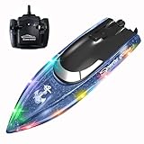 SZJJX Remote Control Boat with LED Light for Kids, 100+ Mins Play Time RC Boat, 2.4 GHz High Speed RC Racing Boats for Lake/Pool/Pond with 1800mAh Battery, Water Play Toy Gift for Boys&Girls-Blue