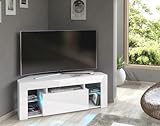 Furneo White Corner TV Stand 125cm Unit Cabinet Matt & High Gloss Milano05 Blue LED Lights