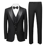 Sliktaa Men Suits 3 Piece Suit Set Slim Fit Single Breasted One Button Formal Tuxedo Suit Wedding Business Performance Blazer Waistcoat Trousers,Black,XXL