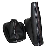 Car Gear Shift Knob Collar Leather Handbrake Boot Cover Case Gaiter Sleeve for BMW 3 Series E36 E46 E30 E34 M3 Z3, Black