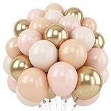 White Sand Gold Balloons Set, 12 Inch Double Stuffed Blush Beige Boho Party Balloons with Metallic Chrome Gold Neutral Cream Nude Latex Balloon for Birthday Baby Bridal Shower Wedding Party Decoration
