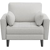 Yaheetech Tub Chair Tufted Oversized Armchair with 2 Pillows Fabric Accent Chair with Side Storage Pockets for Living Room, Bedroom, Reading Nook Polyester Fabric Greige