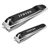 Ithyes Nail Clippers Nail Cutter Set Toenail Fingernail Clippers Kit for Thick Nails Stainless Steel Sharp Sturdy Trimmer for Men & Women, Set of 2 Black-siliver
