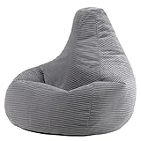 icon Dalton Cord Recliner Bean Bag, Grey, Large Adult Bean Bag Chair with Filling Included, Comfy Chair, Living Room Furniture, Bedroom Furniture