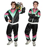 AYBUY 80s 90s Fancy Dress, Retro Disco Sportswear Outfit Set, 80s Shell Suit Costume, Hip Hop Costume Outfit for Theme Party, Halloween, Music Festivals, Masquerade, Carnival (M)