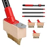 Mitclear 53IN Long Handle Weed Remover Tool with V-shaped Wire Brush & Blade Scraper for Block Paving, Garden Path, Patio, Driveway - 3 Brush Heads