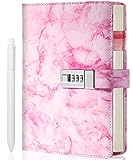 CAGIE Marble Diary with Lock for Girls and Women, Waterproof Journal with Lock 192 Pages Secret Girls Locked Diary with Pen, Password Locked Journals for Teen Girls, A5 Pink