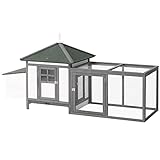 PawHut Chicken Coop with Chicken Run, Outdoor Hen House Poultry Cage with Nesting Box, Openable Top, 196 x 76 x 97cm, Grey