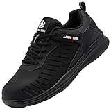 LARNMERN Safety Trainers Waterproof Steel Toe Cap Trainers Men Women Puncture Proof Safety Shoes Comfortable Lightweight Breathable(Black B,8UK)