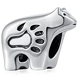 GLOWDAS Polar Bear Charms fit Pandora Animal Bracelet, Retro 925 Sterling Silver White Bear Beads with Paw Print, Gifts for Pet Lover/Daddy's Girl/Mothers Day