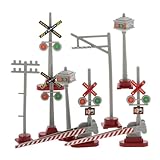 STOBOK Model Train Traffic Sign Set with Signal Lights and Poles for Diy Toy Train Scenes and Railroad Accessories