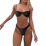 Tan Through Push Up Two Piece Bikini Swimwear With Shorts - High Waisted Fuller Bust Swimsuit Sets and Black Bottoms for Women