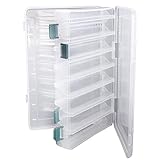 TOPIND Double Sided Fishing Lures Box Transparent Plastic Bait Hooks Boxes Terminal Tackle Bits Clear Storage Box Organizer Case 14 Compartments with Drain Hole Fishing Accessories