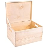 Creative Deco XXL Large Plain Wooden Storage Box Chest | 40x30x24 (+/-1 cm) | Hinged Lid & Handles | Unpainted Gift Christmas Xmas Box Storage | UNSANDED Wood Keepsake Memory Craft