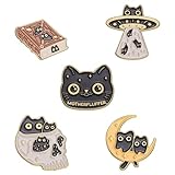5Pcs Gothic Enamel Pin Set - Cute Moon Planet Cat Brooches for Clothing Bags Jacket Backpack Accessory