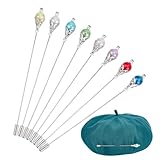DELORIGIN 8PCS Vintage Safety Hat Pins 4.9 Inch Pearl Shell Stick Lapel Pin Brass Long Handle Pin Accessories for Tie Scarf Badge Hats Suits Brooches Decorative Jewelry Making DIY Crafts