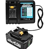 18V 5.5Ah Battery and Charger for BL1850B BL1850 BL1840 BL1830B BL1830 BL1815 194205-3 194309-1 LXT400 Replacement Batteries 5500mAh with LED Indicator