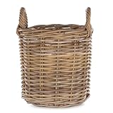 Virginia Hayward Wicker Storage Basket - Strong Durable Round Log Basket for Kindling, Natural Wicker Handcrafted Rustic Hamper with Handles 280mm x 360mm