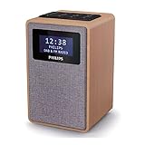 Philips R5005/10 Clock Radio, DAB+ Radio (2.5-Inch Full-Range Speaker, Compact Design, DAB+/FM Radio, Shiny Black Display, Dual Alarms), Brown/Grey