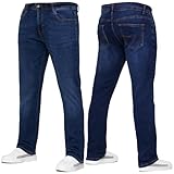 989Zé ENZO Mens Stretch Straight Leg Regular Fit Casual Cotton Classic 5 Pocket Basic Zipper Denim Jeans KZ127 Dark Blue 34W / 32L